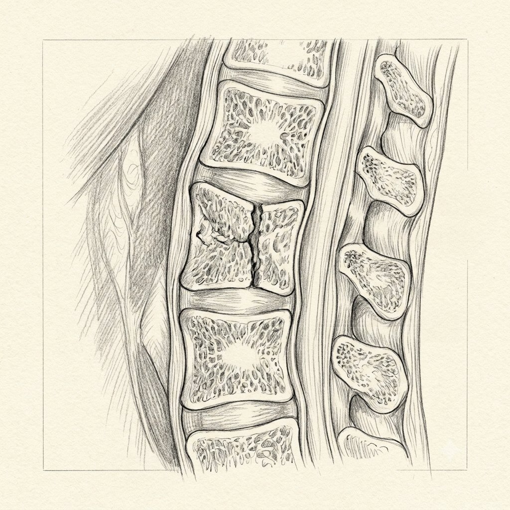 Illustration of vertebral fractures in the spine